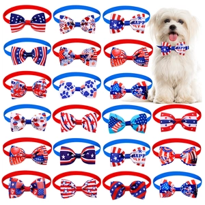 Pet Bowtie Independence Day Dog Cat Neck Tie Adjustable Grosgrain Ribbon Stars Stripes Patriotic Fourth Of July