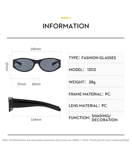 Detailed size chart of oval sunglasses with frame width 146mm and lens height 37mm