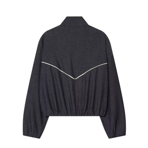 Veste en jean gris foncé surdimensionnée avec couture en V blanche et ourlet élastique