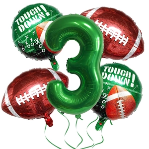 Rugby theme birthday balloon set with green number 3 and Touch Down foil balloons