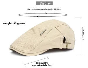 Detail view of beige cotton ivy cap showing adjustable metal buckle and side brand plate