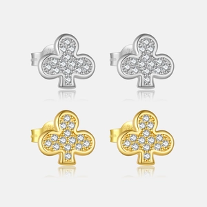 S925 Sterling Silver Clover Stud Earrings For Women Rhinestone Inlaid Sparkly Mini Flower Ear Jewelry Korean Ins Style