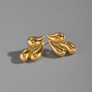 Detailed view of 18K gold plated stainless steel teardrop earrings with a glossy finish