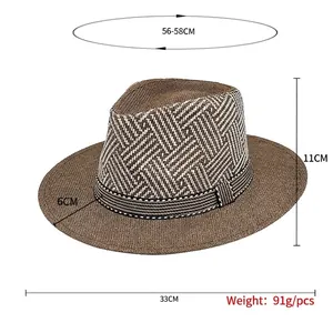 Chapeau de soleil marron tissé avec ruban rayé et dimensions 56-58cm pour l'été