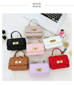 Mini quilted square cross-body bags for girls with gold chain straps in seven vibrant colors