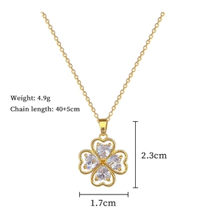Detailed size chart for the gold clover necklace with heart crystals and chain length