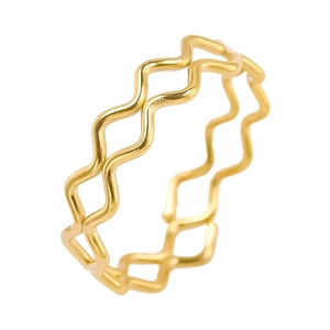Minimalist double layer wavy 18K gold plated 304 stainless steel ring for women