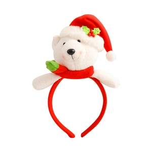 Serre-tête de Noël en peluche avec ours polaire mignon, bonnet rouge et écharpe sur fond blanc