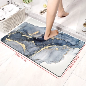 Detail of 80x50cm marble pattern bath mat with anti-slip texture and quick-dry surface