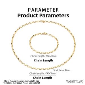 Detailed size parameters for gold stainless steel necklace and bracelet chain set