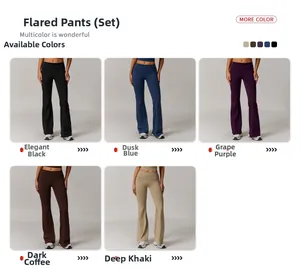 Detailed view of high-waist yoga set with flared pants available in five various colors
