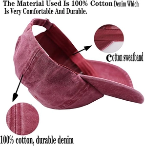 Detail view of cotton sweatband and durable denim texture on burgundy baseball cap