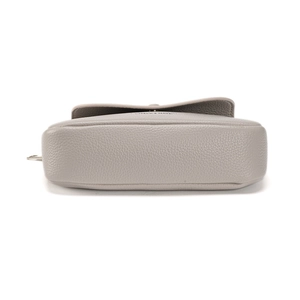 Bottom view of gray litchi texture leather crossbody bag with rounded smooth base
