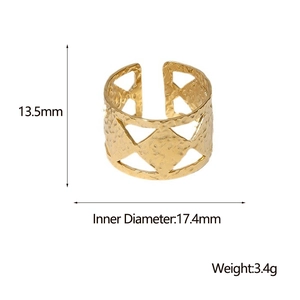 Adjustable 18k gold plated stainless steel open ring with hammered geometric hollow design