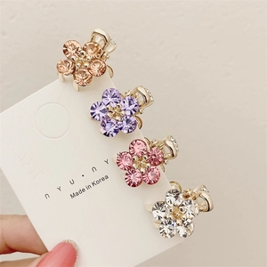 Korean Style Mini Flower Hair Claws Alloy Rhinestone Crystal Tiny Hair Clips For Women Girls Elegant Daily Styling Headwear