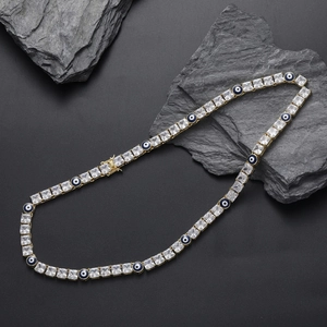 Collana Bracciale Catena Tennis Hip Hop Rame Zirconia Malocchio Pendente Gioielli per Uomo Donna Oro Argento Placcato Accessorio Moda