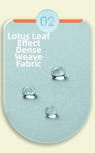 Close-up of waterproof light green umbrella fabric with lotus leaf effect water droplets