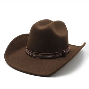 Classic dark brown wool felt western cowboy hat with vintage woven decorative band