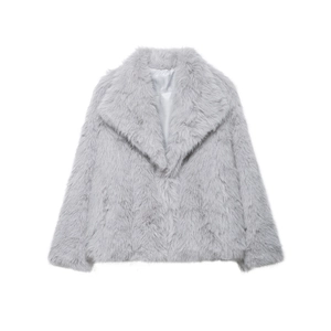 Giacca In Pelliccia Sintetica Da Donna Peluche Morbido Grigio Tinta Unita Collo A Revers Manica Lunga Cappotto Invernale