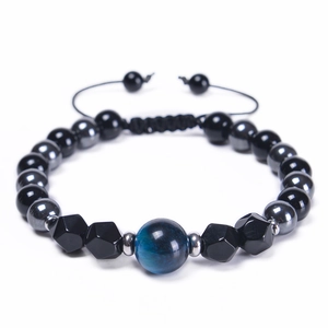 Natural Tiger Eye Stone Beaded Bracelet Magnetic Hematite Healing Adjustable Woven Rope Jewelry For Men Women Fashion