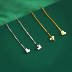 Korean Style Titanium Steel Heart Ear Thread Long Chain Dangle Earrings For Women Sweet Minimalist Polished Fashion Jewelry