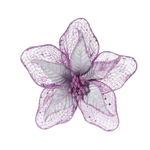 Purple and silver 23cm artificial Christmas flower with glitter mesh for DIY decorations