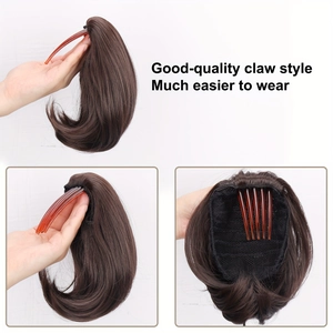 8 inch dark brown short curly ponytail hairpiece with claw clip for easy attachment