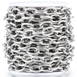 DIY silver stainless steel oval link chain on white spool for necklace making