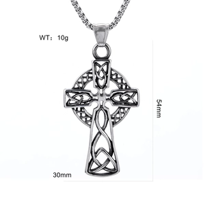 Detailed view of silver Celtic cross pendant showing 54mm by 30mm dimensions and weight