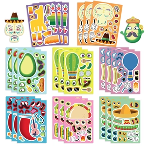 8 pack Mexican Fiesta DIY sticker set with tacos, avocados and skulls for kids