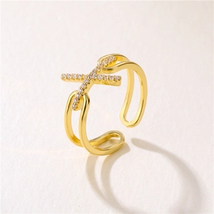 Cross X Intertwined Ring For Women Copper Zirconia Multi Layer Adjustable Opening Fashion Jewelry