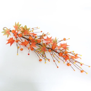 Detail of 60cm maple leaf garland with mini pumpkins and berries for festive decor