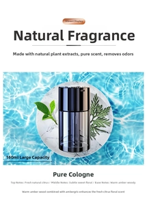 Detail showing 160ml transparent car fragrance diffuser with black matte cap and cologne scent