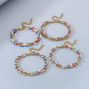 Cuban Link Bracelet Stainless Steel 18K Gold Plated Multicolor Enamel Adjustable Lobster Clasp Jewelry For Women