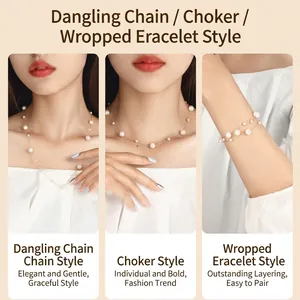 Versatile freshwater pearl sweater necklace for women used as choker or wrapped bracelet