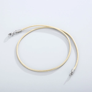 Minimalist beige braided wax rope necklace with silver lobster clasp and metal ends 45cm