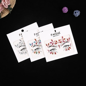 Three sets of acrylic facial gem stickers in silver and multicolor for party makeup