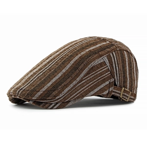 Béret rétro à rayures marron avec boucle latérale réglable pour hommes et femmes