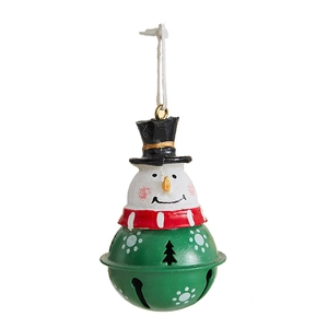 Christmas snowman iron pendant with a functional bell and rope for festive decoration