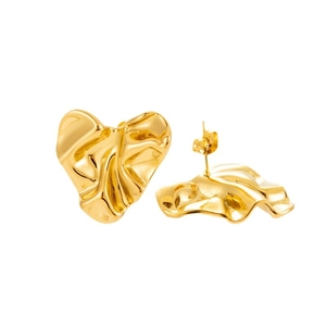 Elegant gold titanium heart earrings with irregular wavy texture and polished metal finish