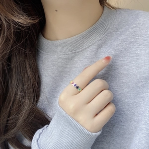 925 silver gold chain ring with five colorful dripping oil smiley face icons