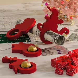 Red Christmas Santa and reindeer silhouette napkin rings for festive table decoration