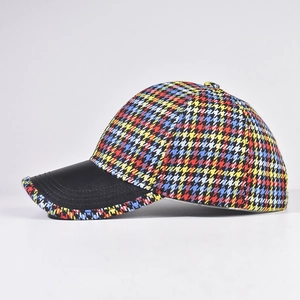 Classic colorful plaid baseball cap with black leather brim for men and women
