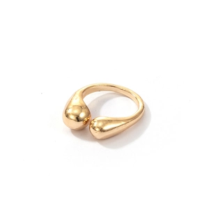 Minimalist gold teardrop open ring with a polished metallic finish in Korean style