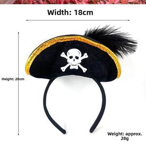 Detailed view of Caribbean pirate headband showing 18cm width and 20cm height dimensions