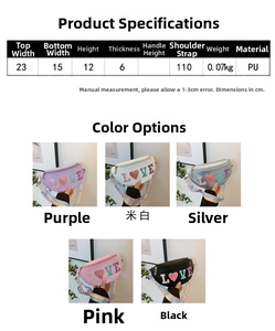 Detailed size specifications and dimensions chart for the sequins fashion crossbody chest bag