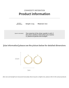 Detailed size chart for gold round earrings showing 3.5cm height and 3cm width specifications