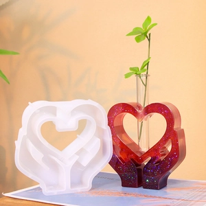 DIY heart-shaped resin mold kit for hydroponic flower vases with glass test tube insert