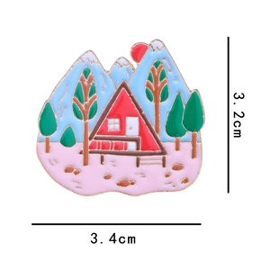 Cute enamel mountain and red cabin brooch badge for clothing and bag decoration