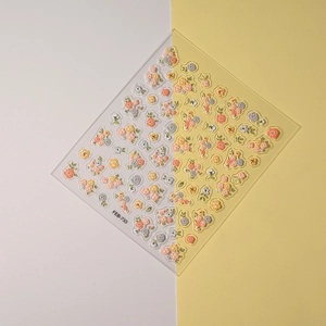 Detail of 3D embossed floral nail stickers FEB-733 with colorful flower patterns
